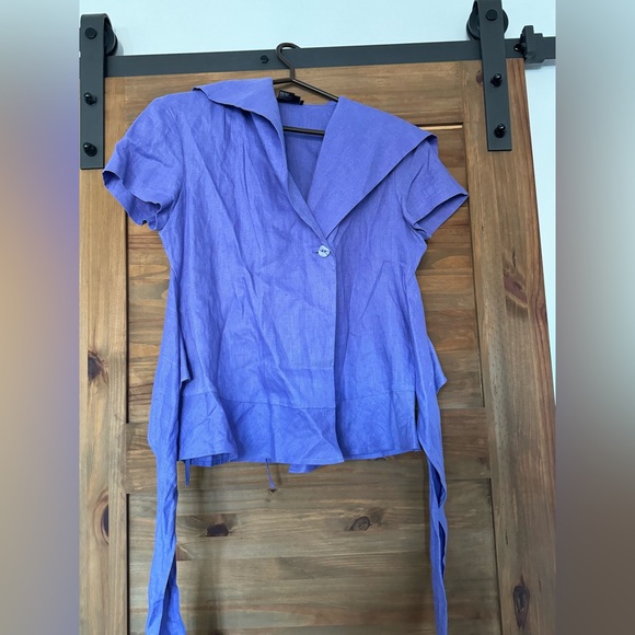 Vintage Tracy M. 100% Linen Short Sleeve Button Top size M - Picture 5 of 8